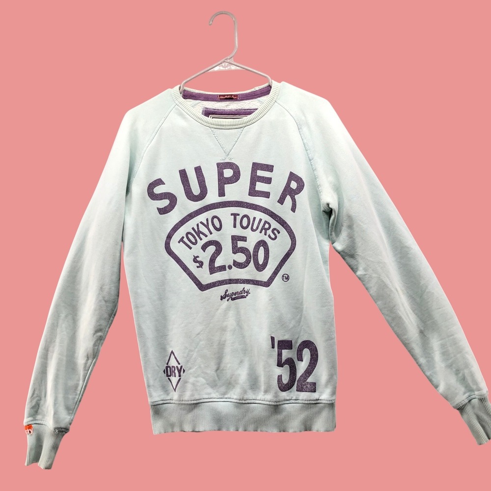 Superdry Y2K Tokyo Tours 52 Graphic Sweatshirt Mens S Mint Blue Crewneck